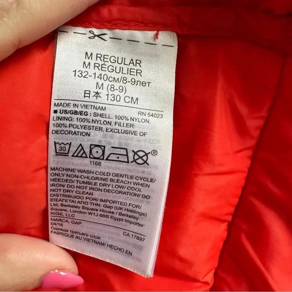 Gap Kids Puffer Vest Red Size Medium Primaloft Zip Front Pockets Outdoor Hiking